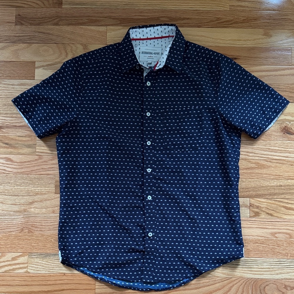 Navy Patterned Casual Button Down Shirt